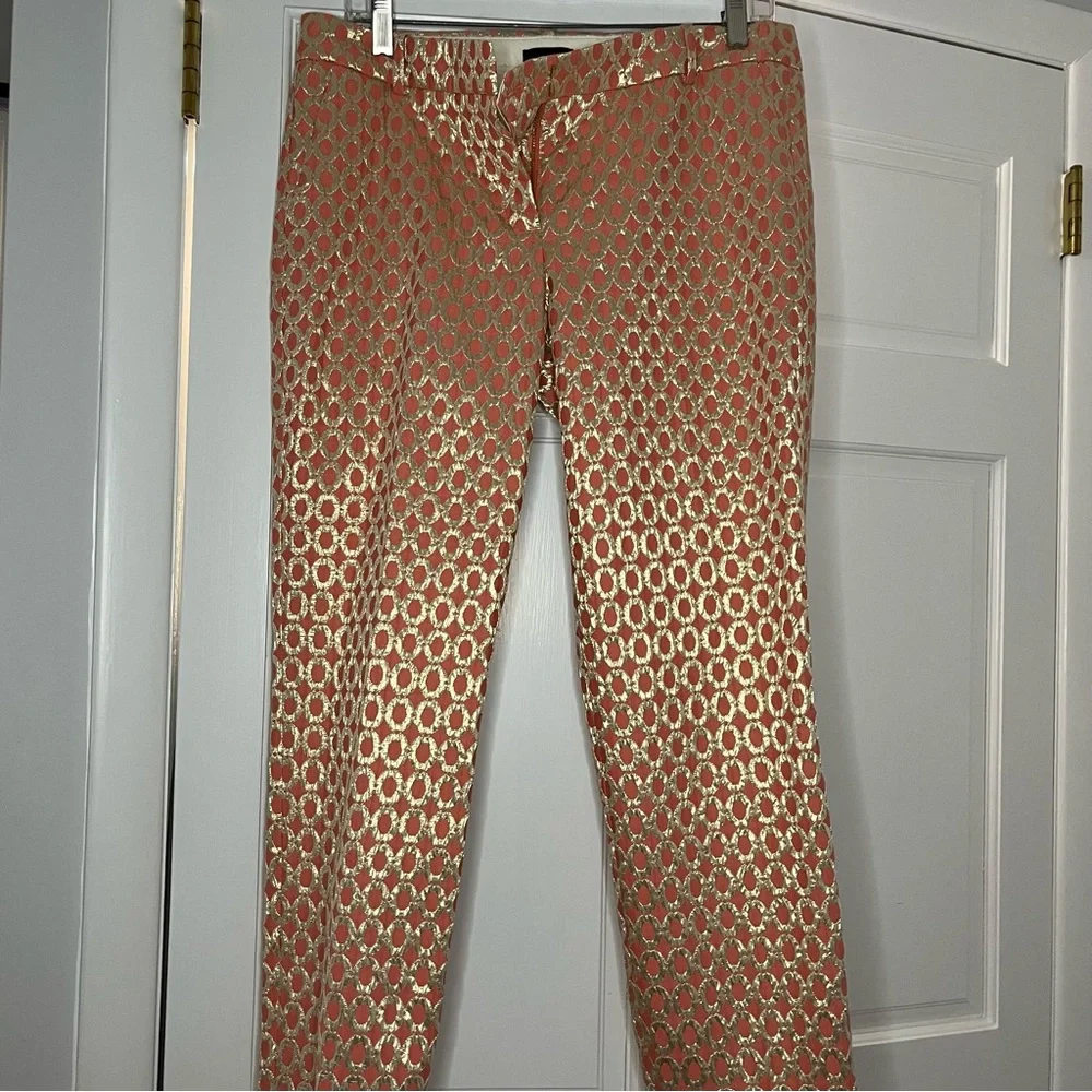 J. Crew Gold and Pink Cropped Pants with Shimmering Pattern - Picture 1 of 5